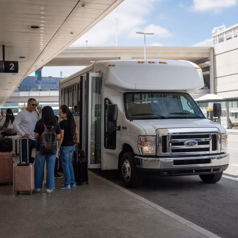 Black Mercedes Sprinter van staged for an Los Angeles Airport Transportation group