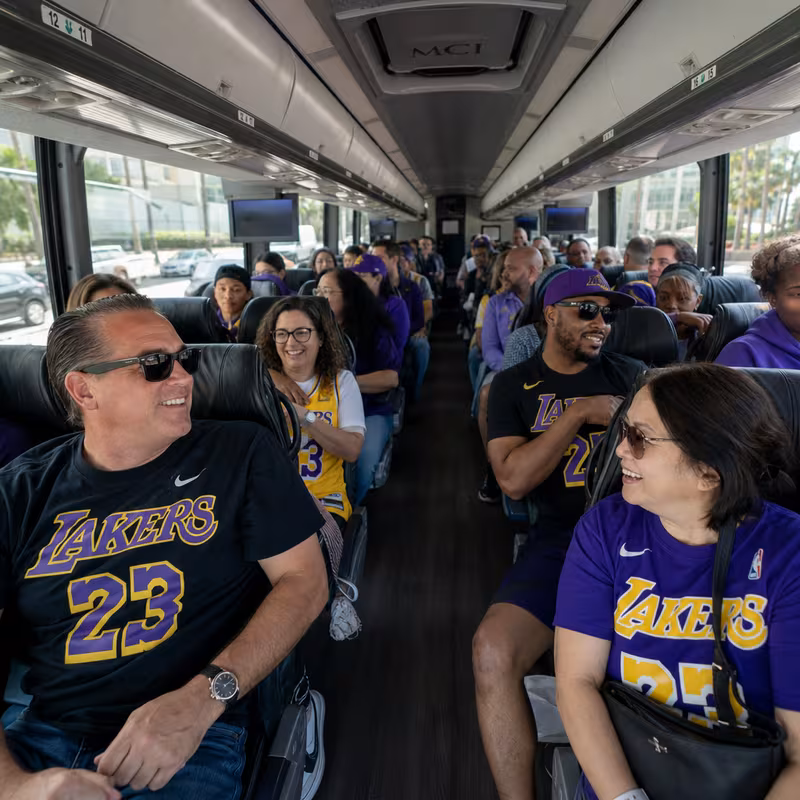 Passenger seating aboard a Los Angeles party bus rental