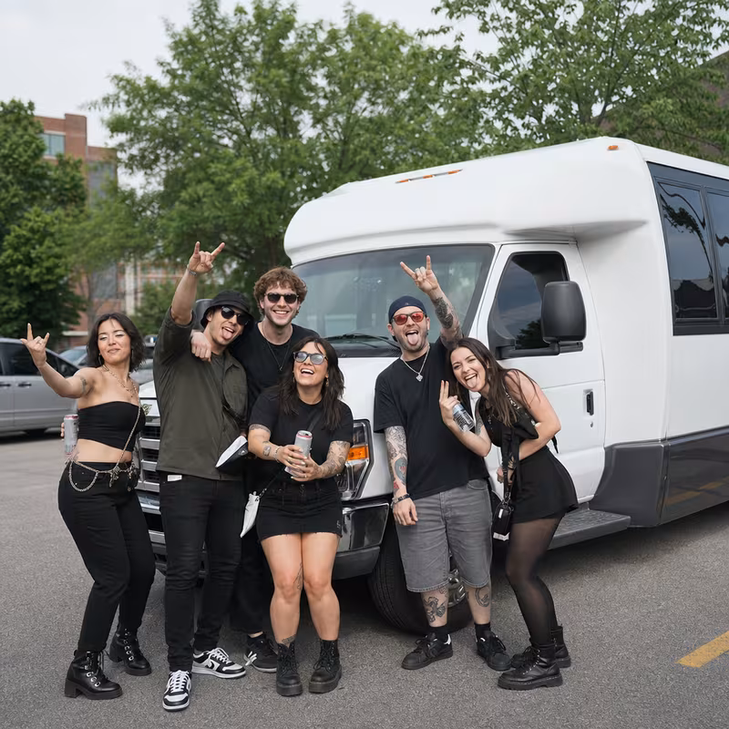 Black Mercedes Sprinter van staged for an Los Angeles Concert Transportation group