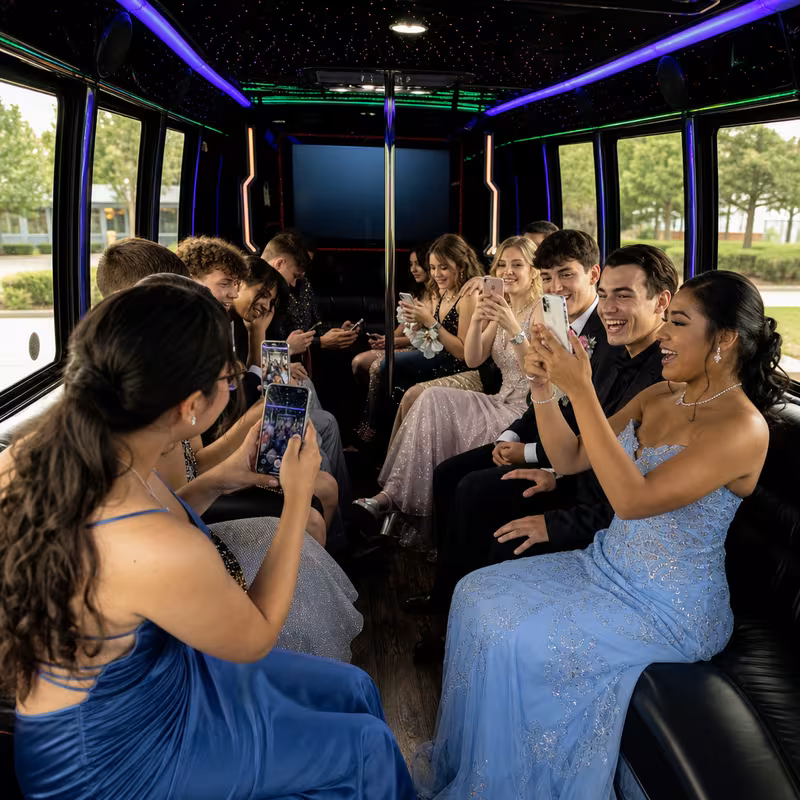 Black Mercedes Sprinter van staged for an Los Angeles Prom & Homecoming Transportation group