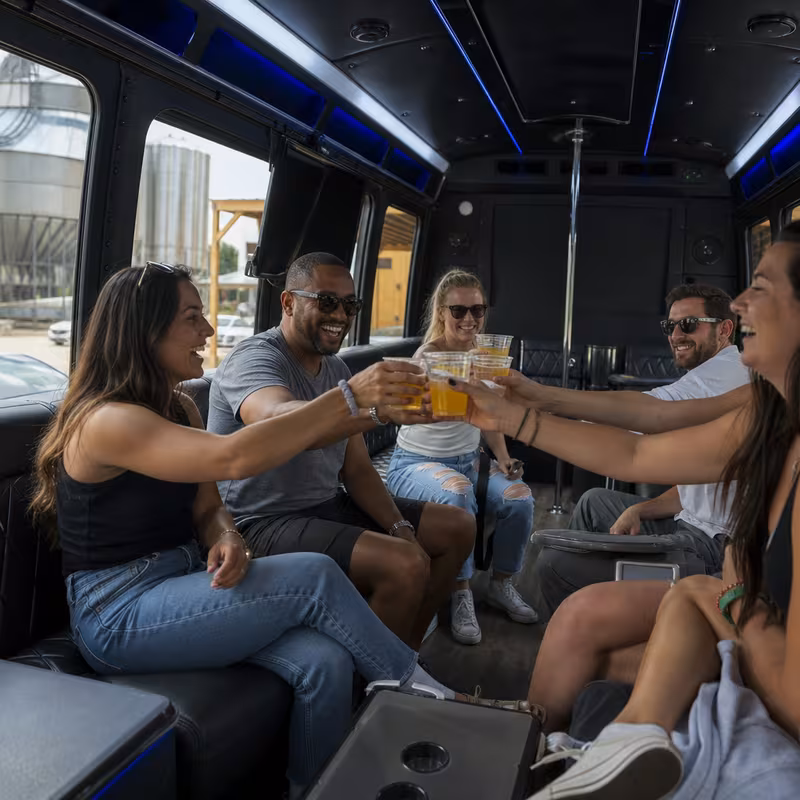 Black Mercedes Sprinter van staged for an Los Angeles Winery & Brewery Tour Transportation group